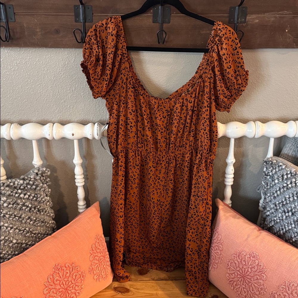 Trixxi Rust Orange and Black Leopard Print Dress - Picture 2 of 3